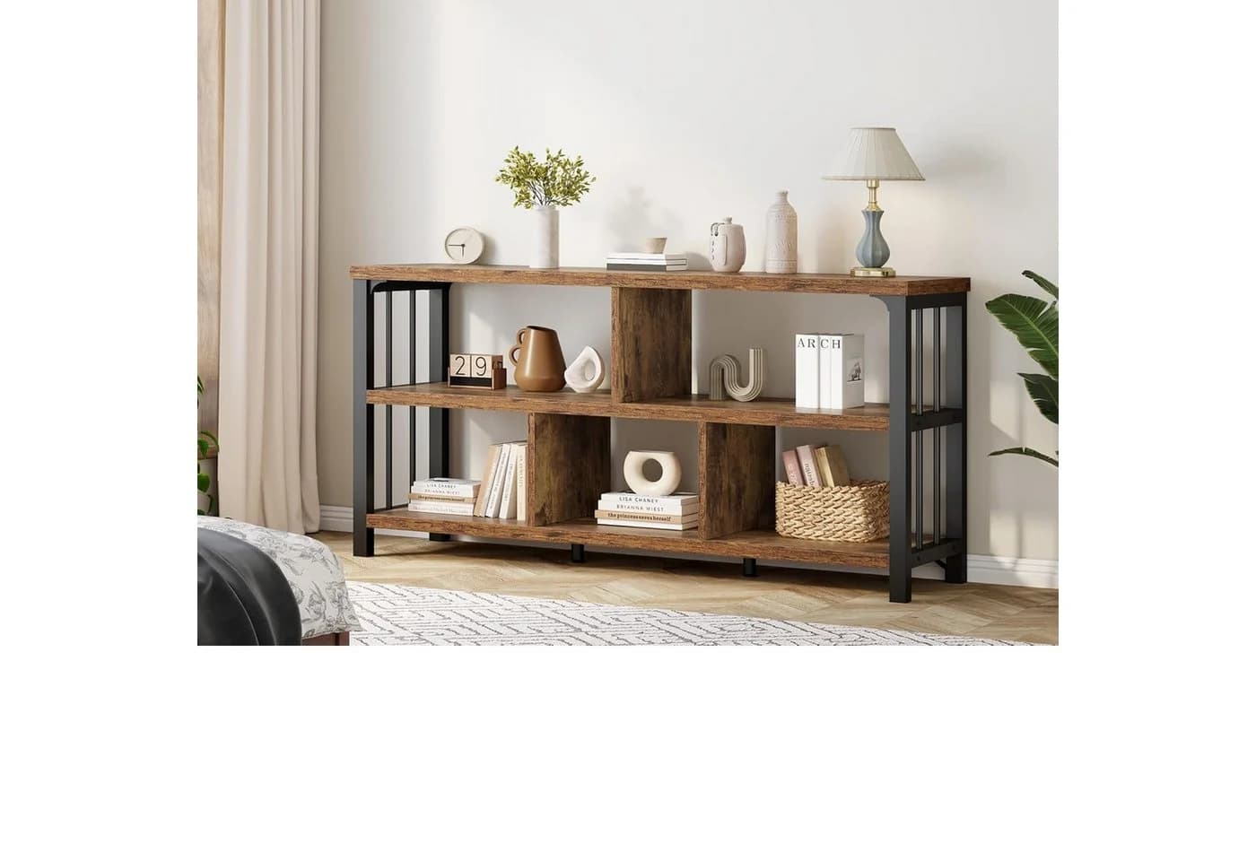 mukuhi Regal 3 Ebenen Sideboard Metall Holz Industrial Schwarz Rustik Eiche