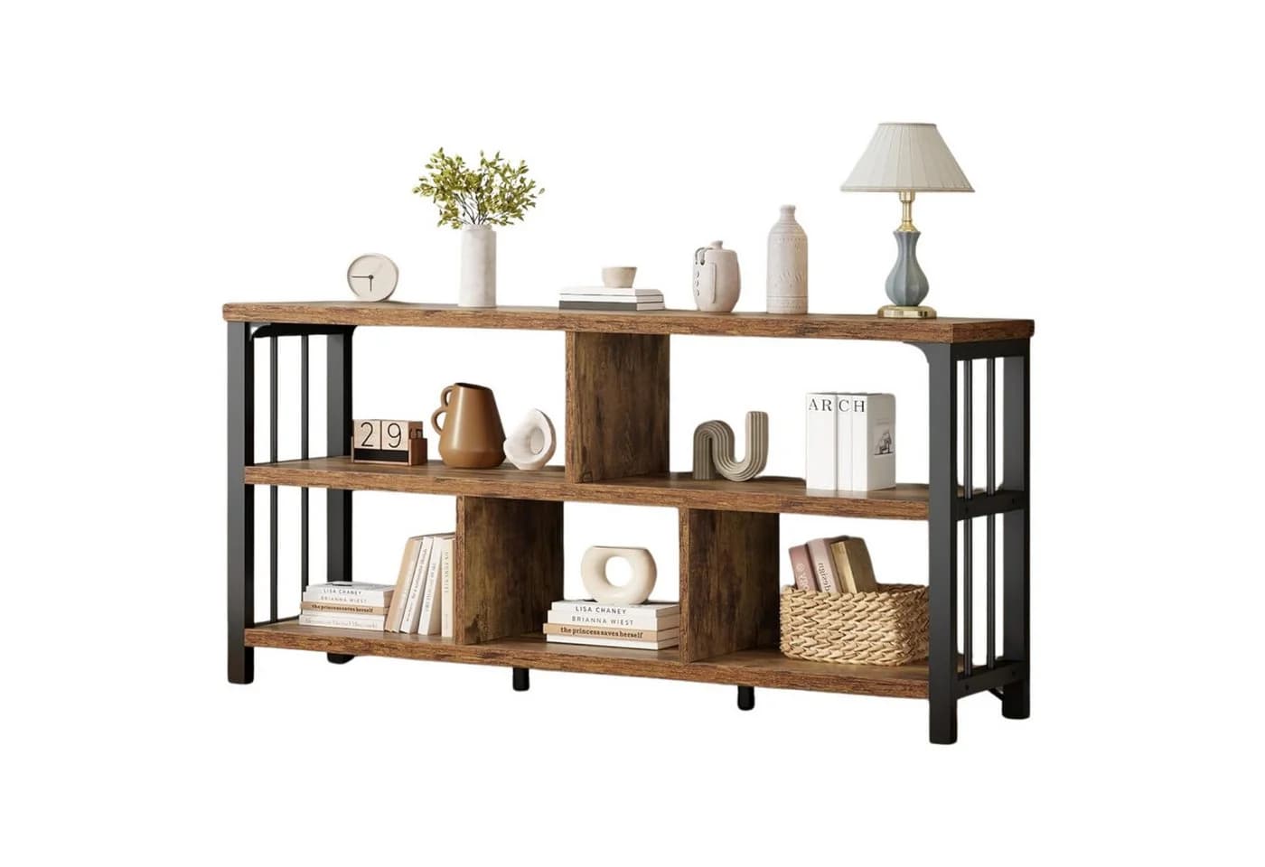 mukuhi Regal 3 Ebenen Sideboard Metall Holz Industrial Schwarz Rustik Eiche - Bild 2