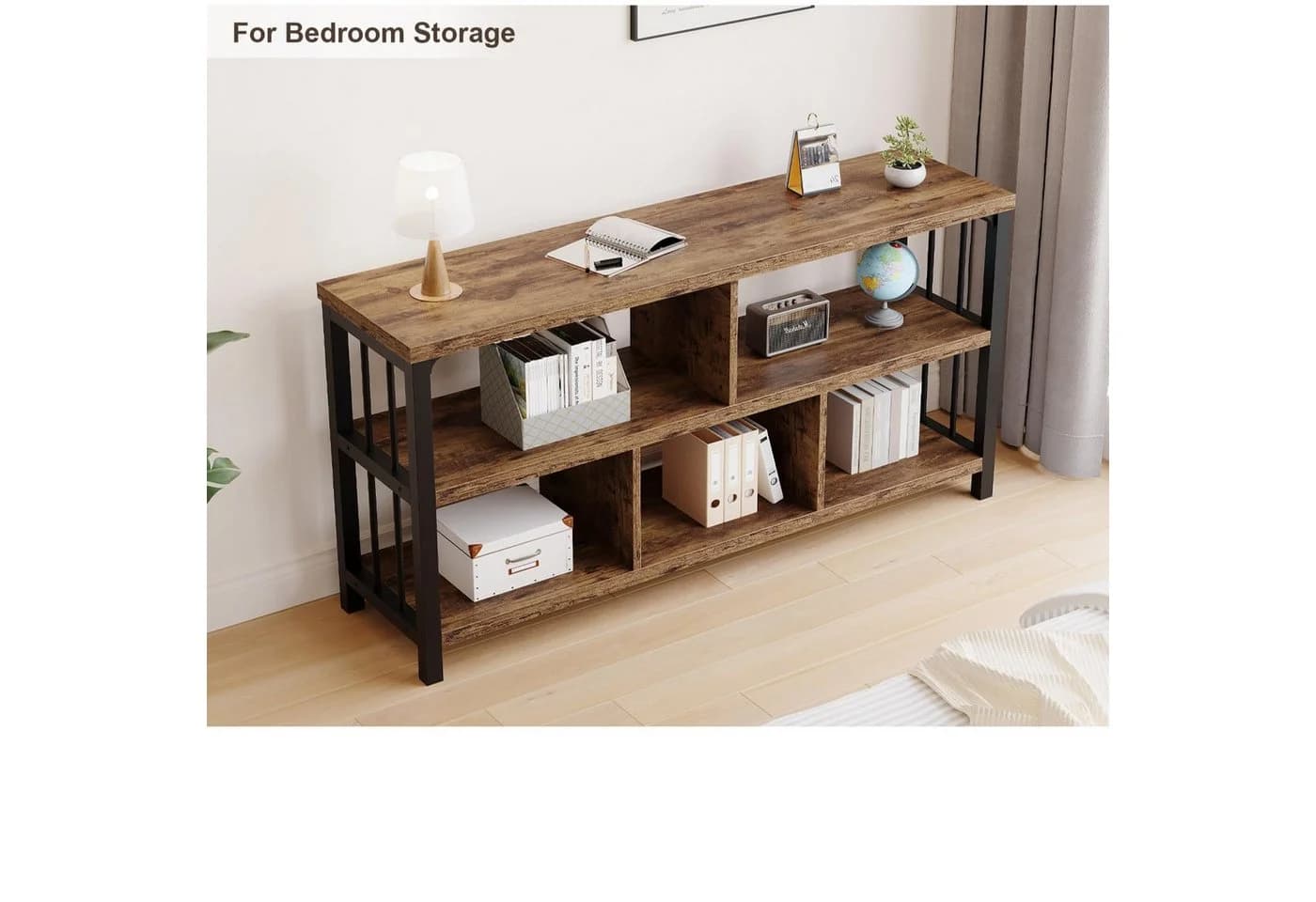 mukuhi Regal 3 Ebenen Sideboard Metall Holz Industrial Schwarz Rustik Eiche - Bild 5