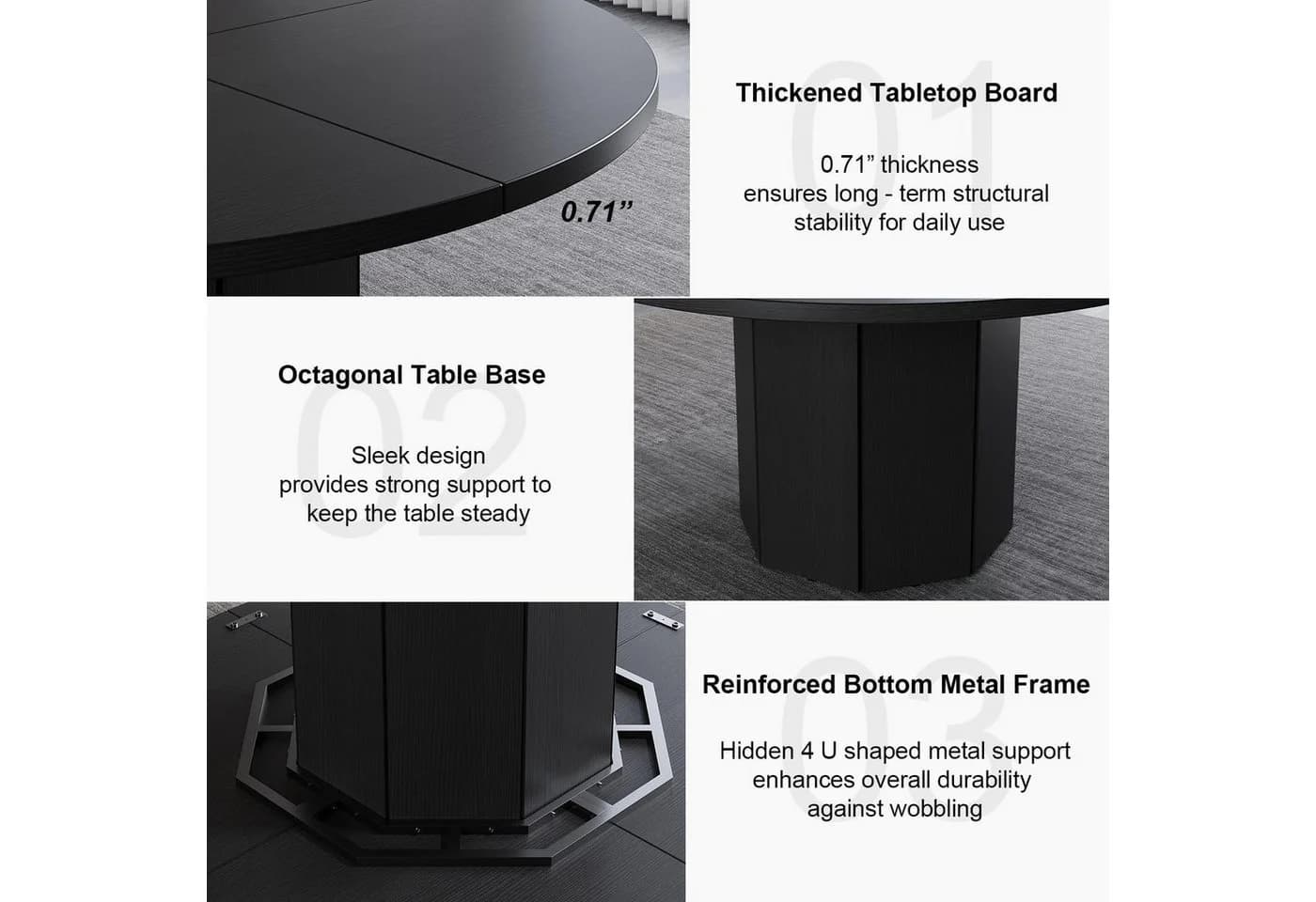 mukuhi Esstisch Rund 120 cm Schwarz Modern - Bild 5