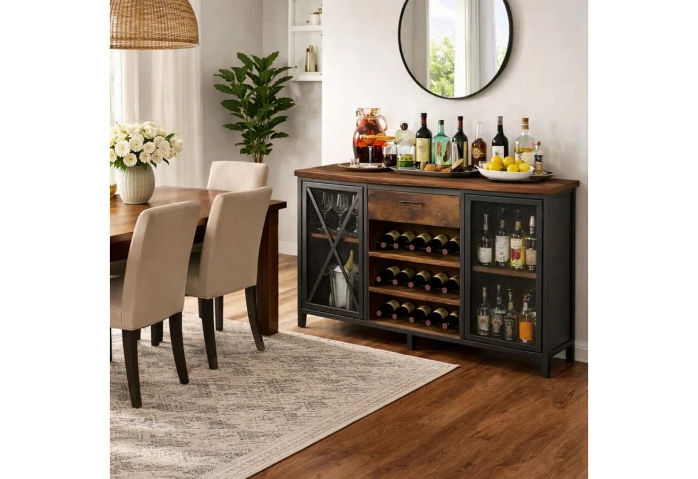 mukuhi Barschrank Industrial mit Weinregal Holz Metall - Bild 3