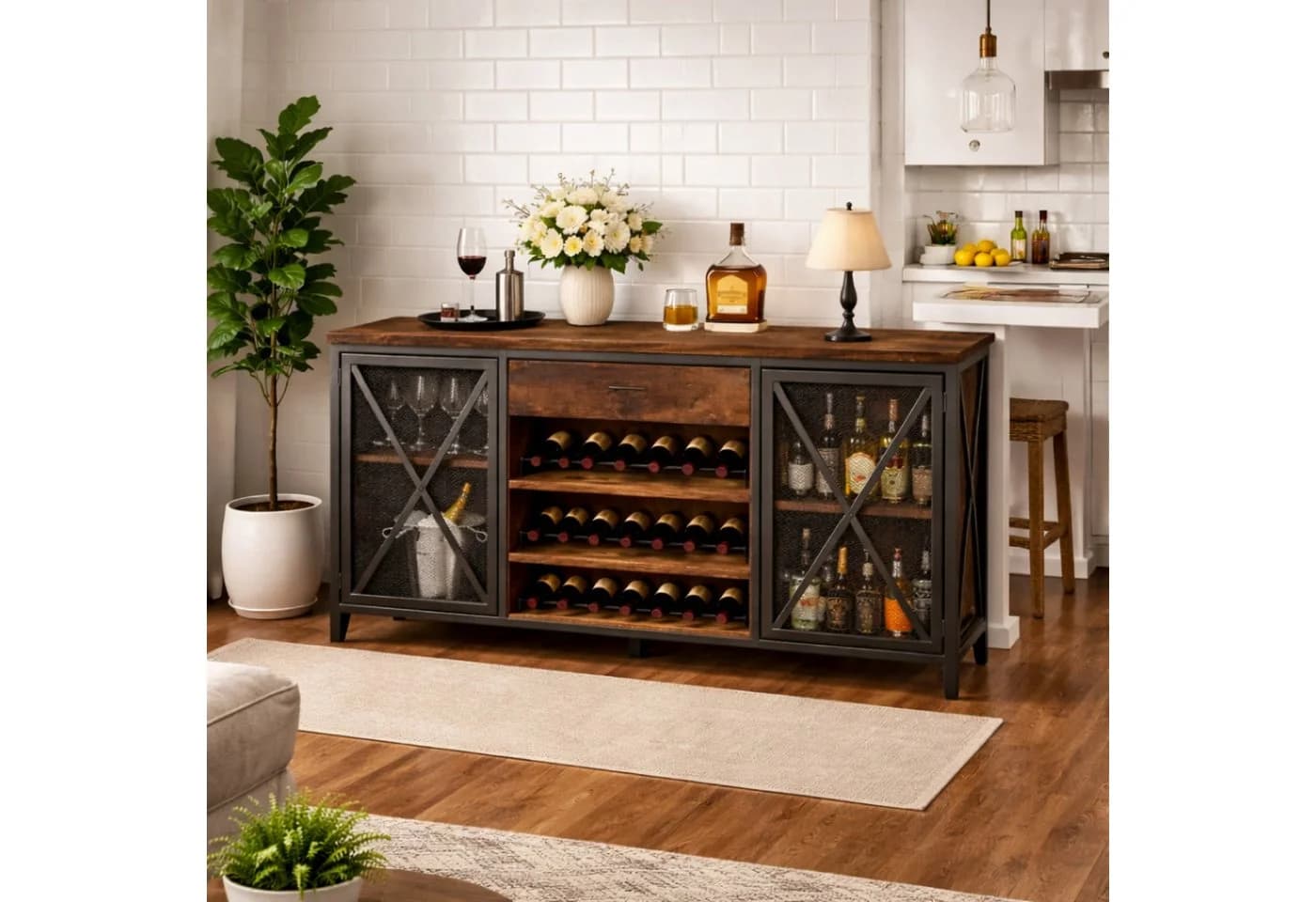 mukuhi Barschrank Industrial mit Weinregal Holz Metall - Bild 4