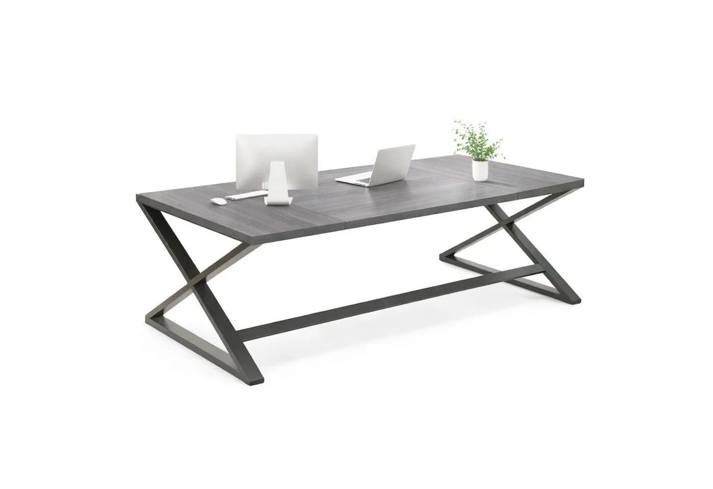 mukuhi Schreibtisch 140x60 cm Metallgestell Grau Holzoptik - Bild 2
