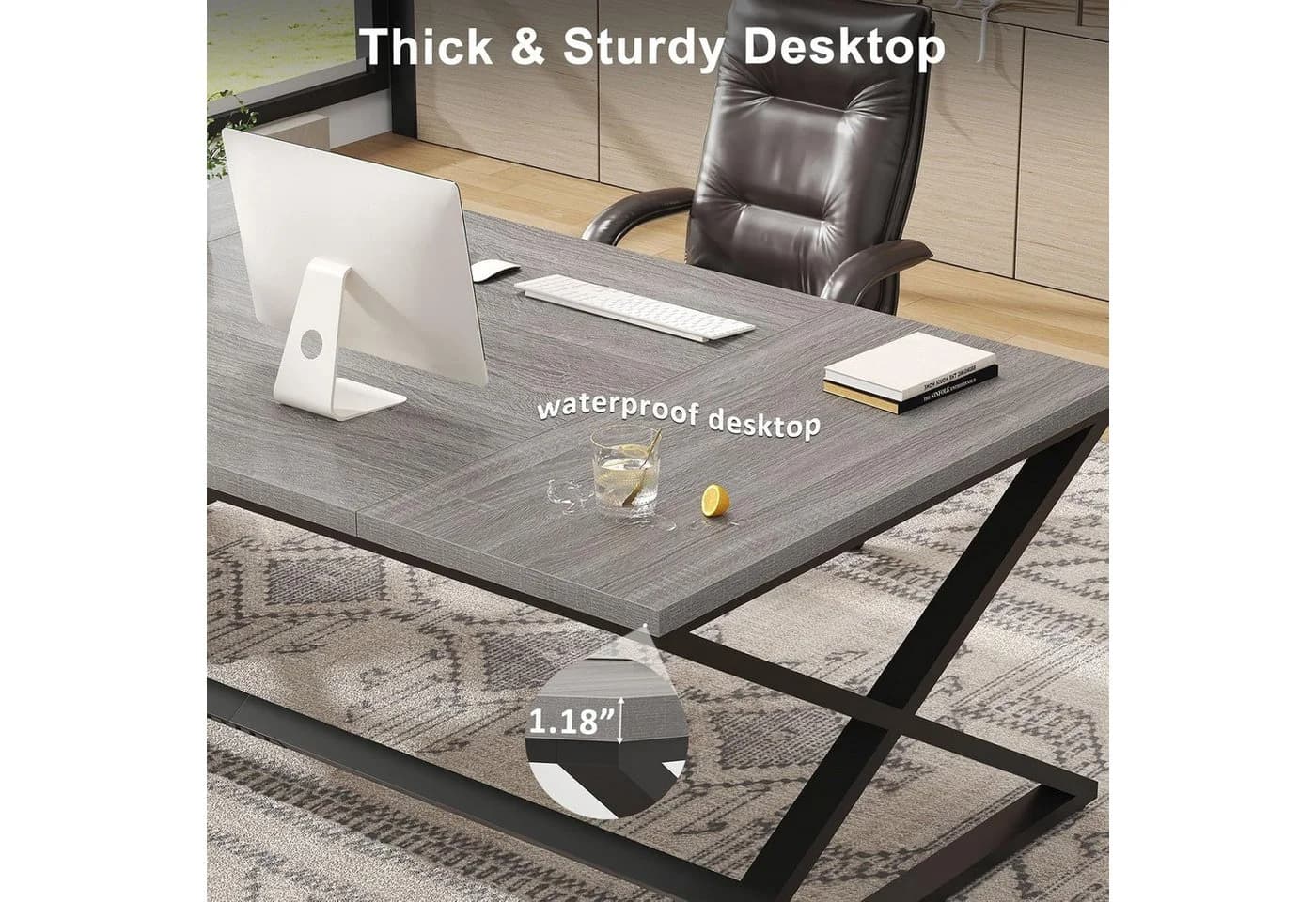 mukuhi Schreibtisch 140x60 cm Metallgestell Grau Holzoptik - Bild 3