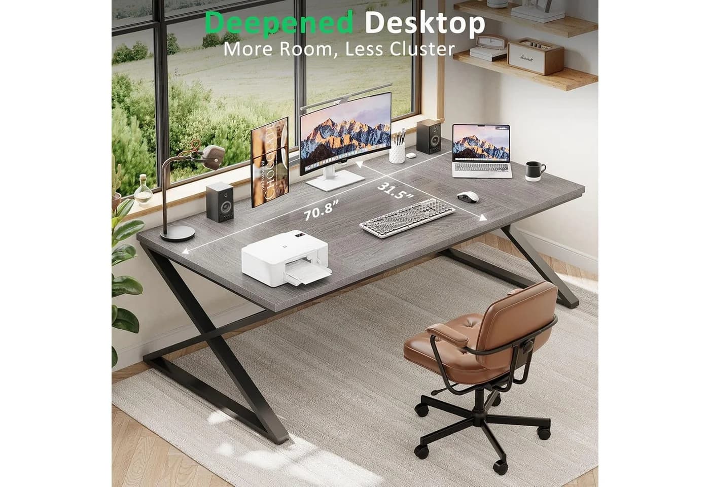 mukuhi Schreibtisch 140x60 cm Metallgestell Grau Holzoptik - Bild 5