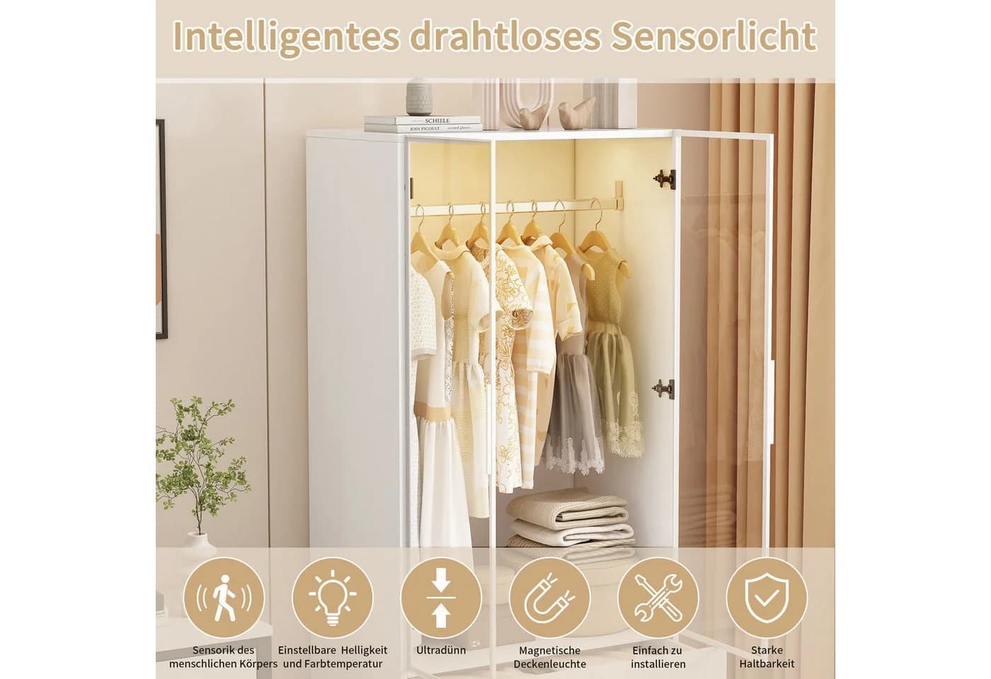 FUROKOY Kleiderschrank Weiß mit 2 Schubladen und Glastüren - Bild 5