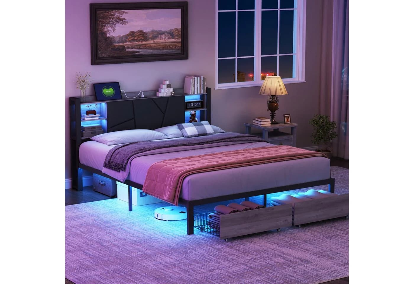 ADWOLT Polsterbett 140x200 Grau mit Stauraum, LED & USB - Bild 3
