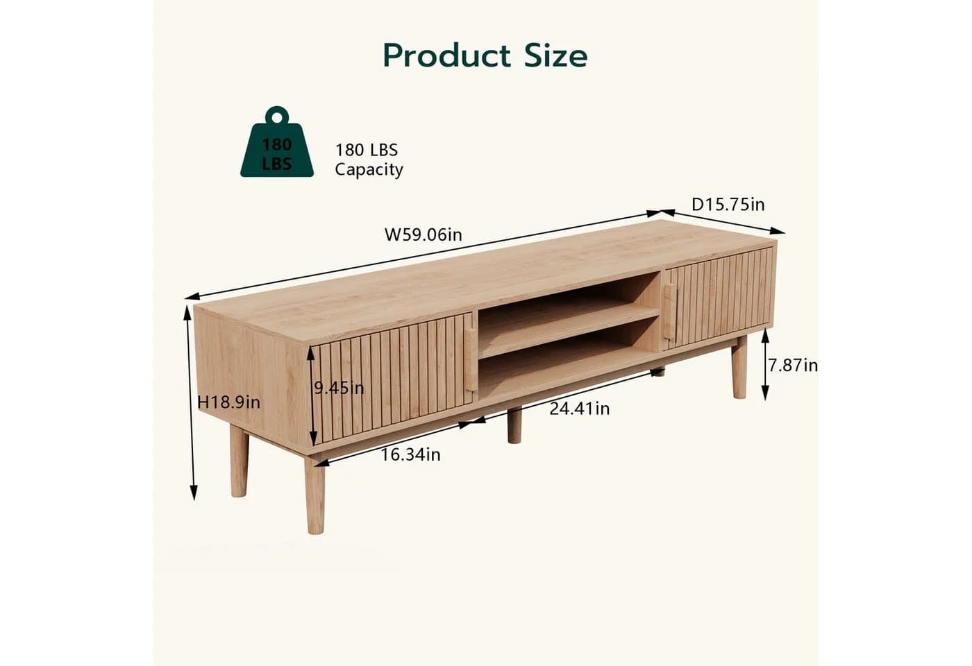 FUROKOY Lowboard aus Rattan, Wohnzimmertisch, Couchtisch, TV-Schrank 2 Türen, 2 Ablagen, 150 cm - Bild 3