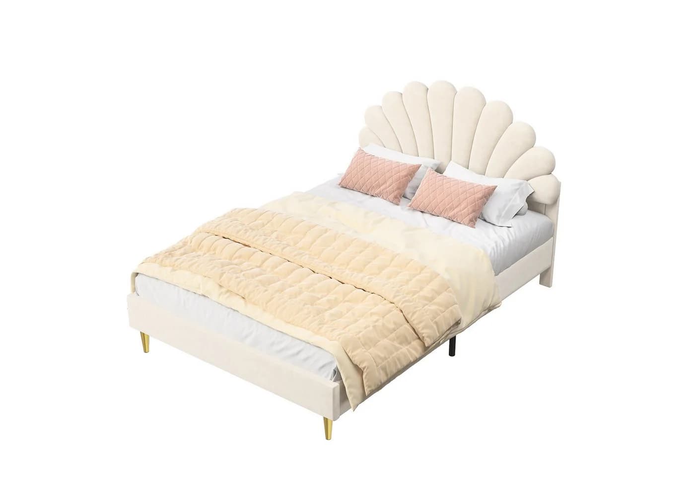 FUROKOY Polsterbett 140x200cm Doppelbett Beige Blütenblattform - Bild 2