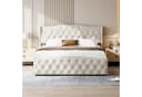 FUROKOY Stauraumbett Beige Samt mit Lattenrost Bild 1