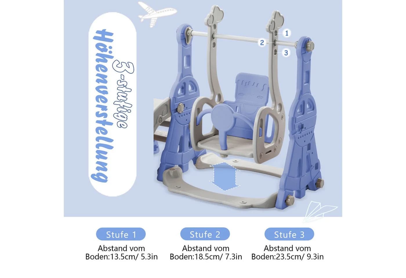 FUROKOY 4-in-1 Kinderrutsche mit Schaukel und Klettergerüst Blau - Bild 5