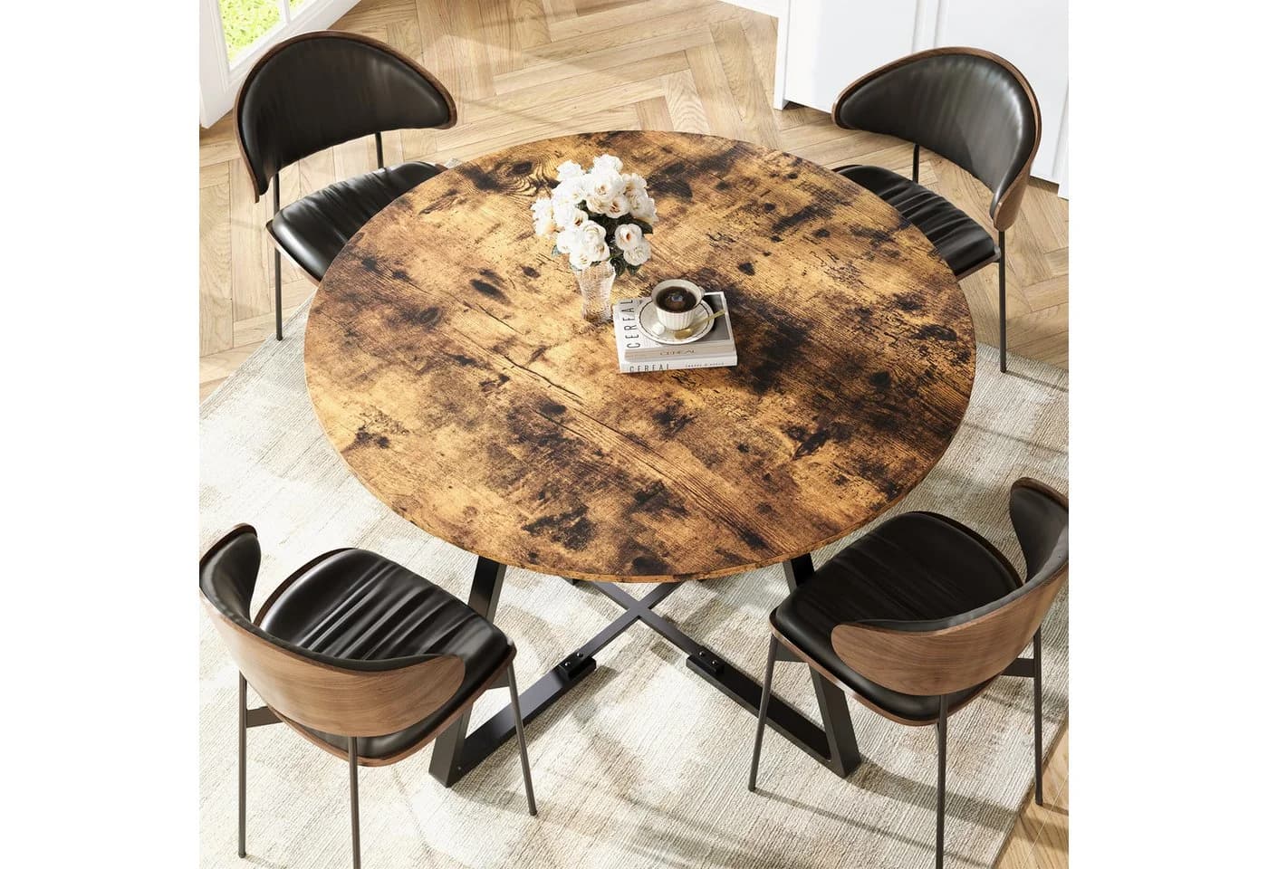FUROKOY Esstisch Rund 120 cm Holz für 4-6 Personen