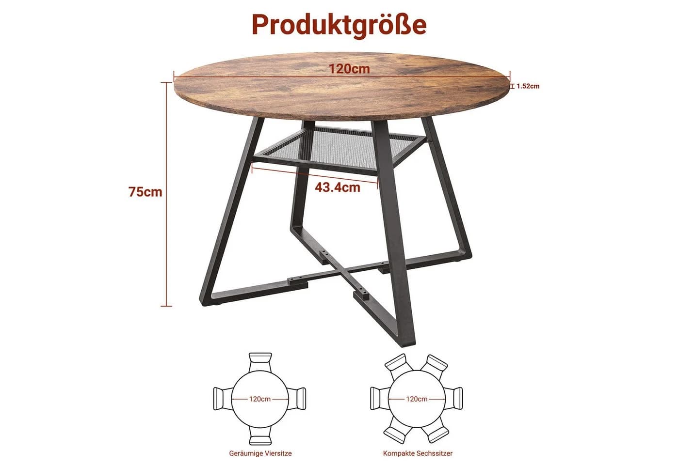 FUROKOY Esstisch Rund 120 cm Holz für 4-6 Personen - Bild 3