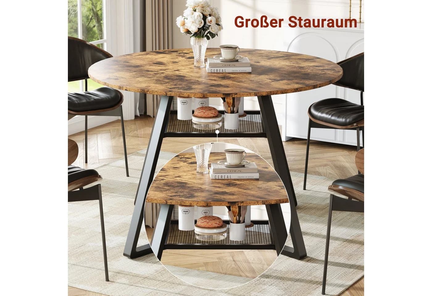 FUROKOY Esstisch Rund 120 cm Holz für 4-6 Personen - Bild 4