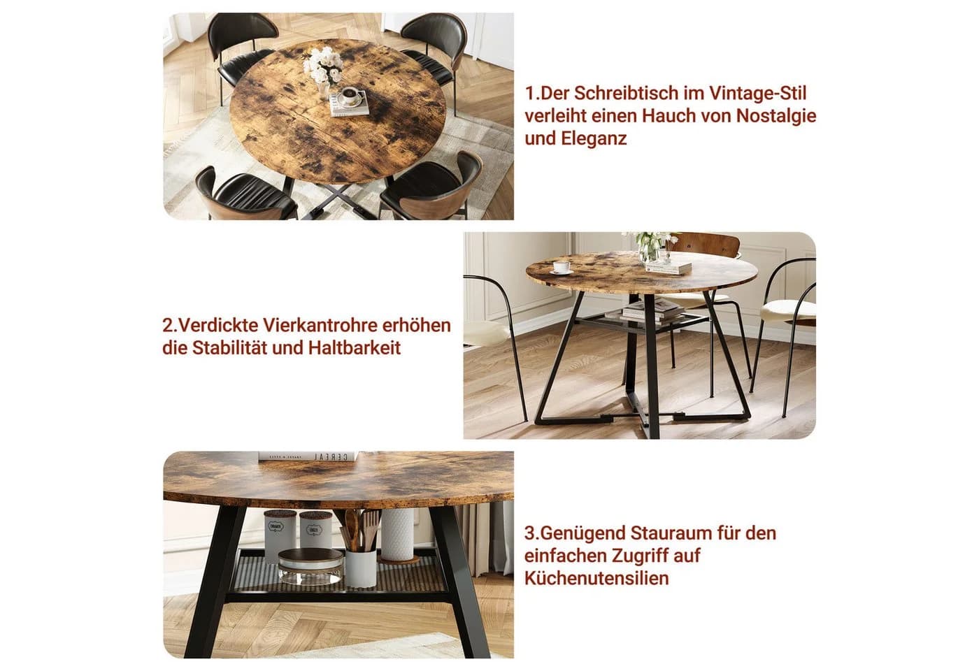 FUROKOY Esstisch Rund 120 cm Holz für 4-6 Personen - Bild 5