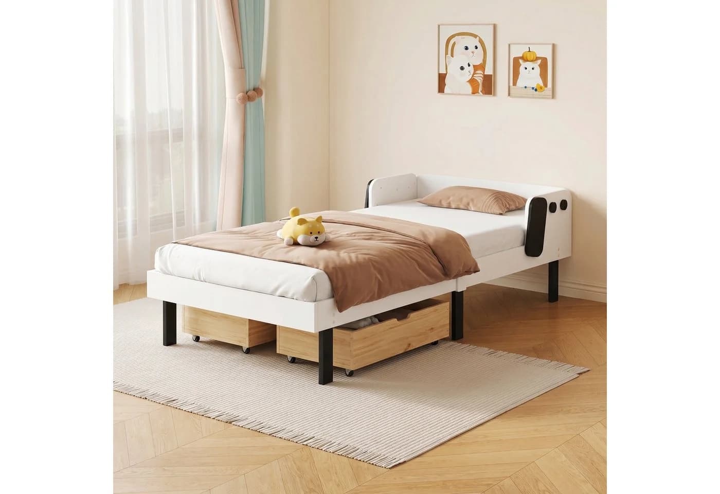 FUROKOY Kinderbett Weiß mit Welpen-Design und Sicherheitskanten - Bild 2