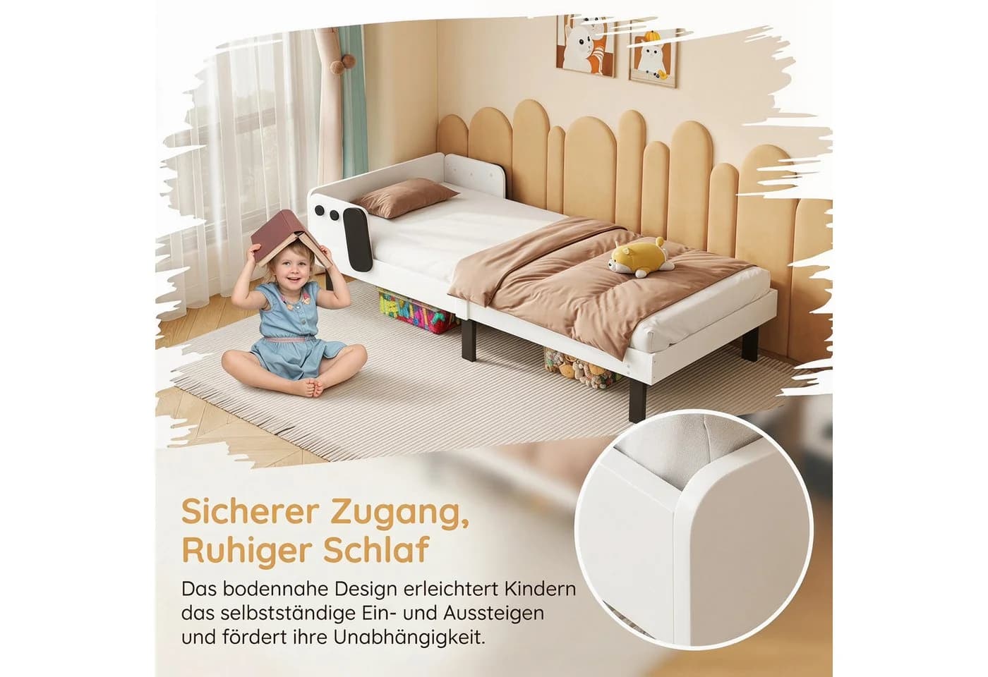 FUROKOY Kinderbett Weiß mit Welpen-Design und Sicherheitskanten - Bild 5