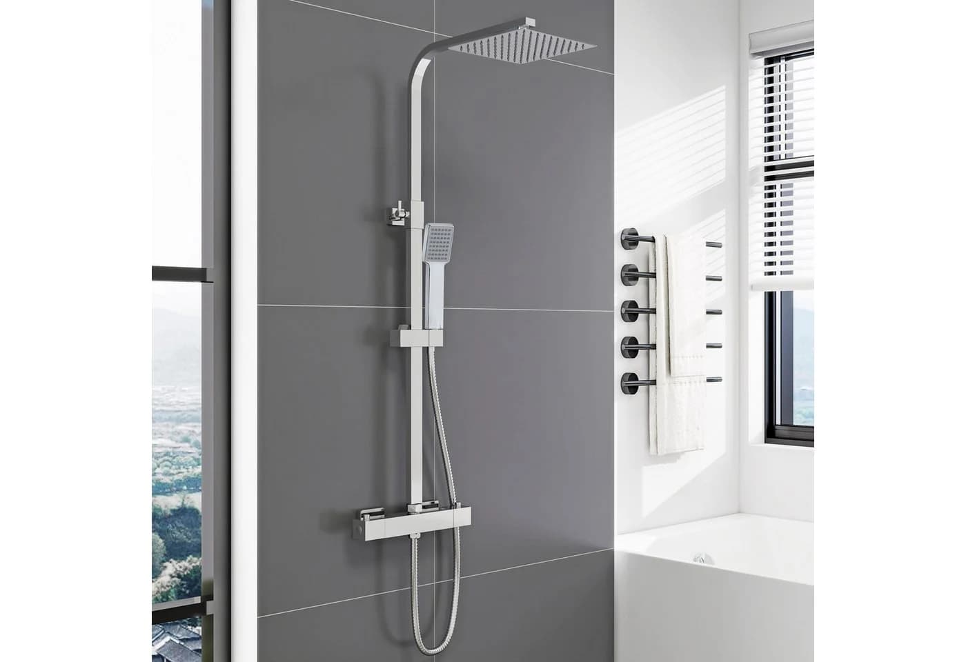 duschspa Duschsystem mit Thermostat und quadratischer Kopfbrause - Bild 2