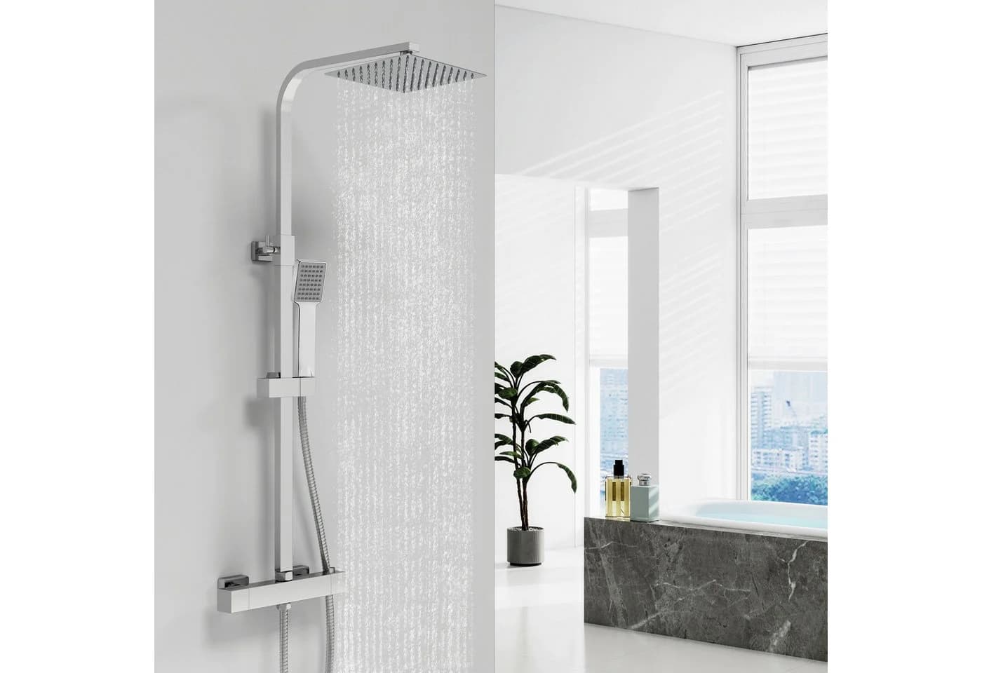 Aica Sanitär Thermostat-Duschset 38°C mit Regendusche & Handbrause Edelstahl - Bild 2