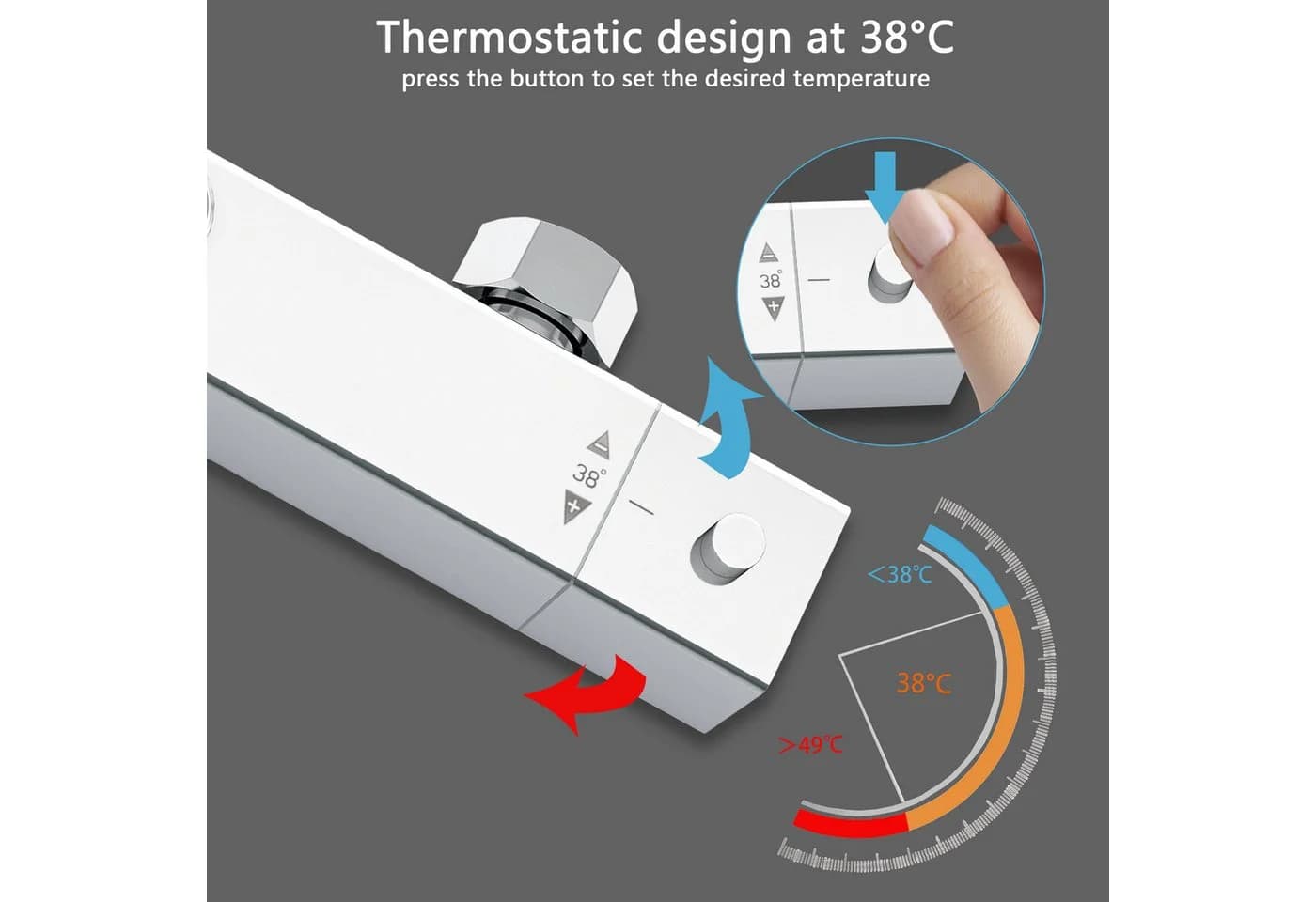 Aica Sanitär Thermostat-Duschset 38°C mit Regendusche & Handbrause Edelstahl - Bild 5