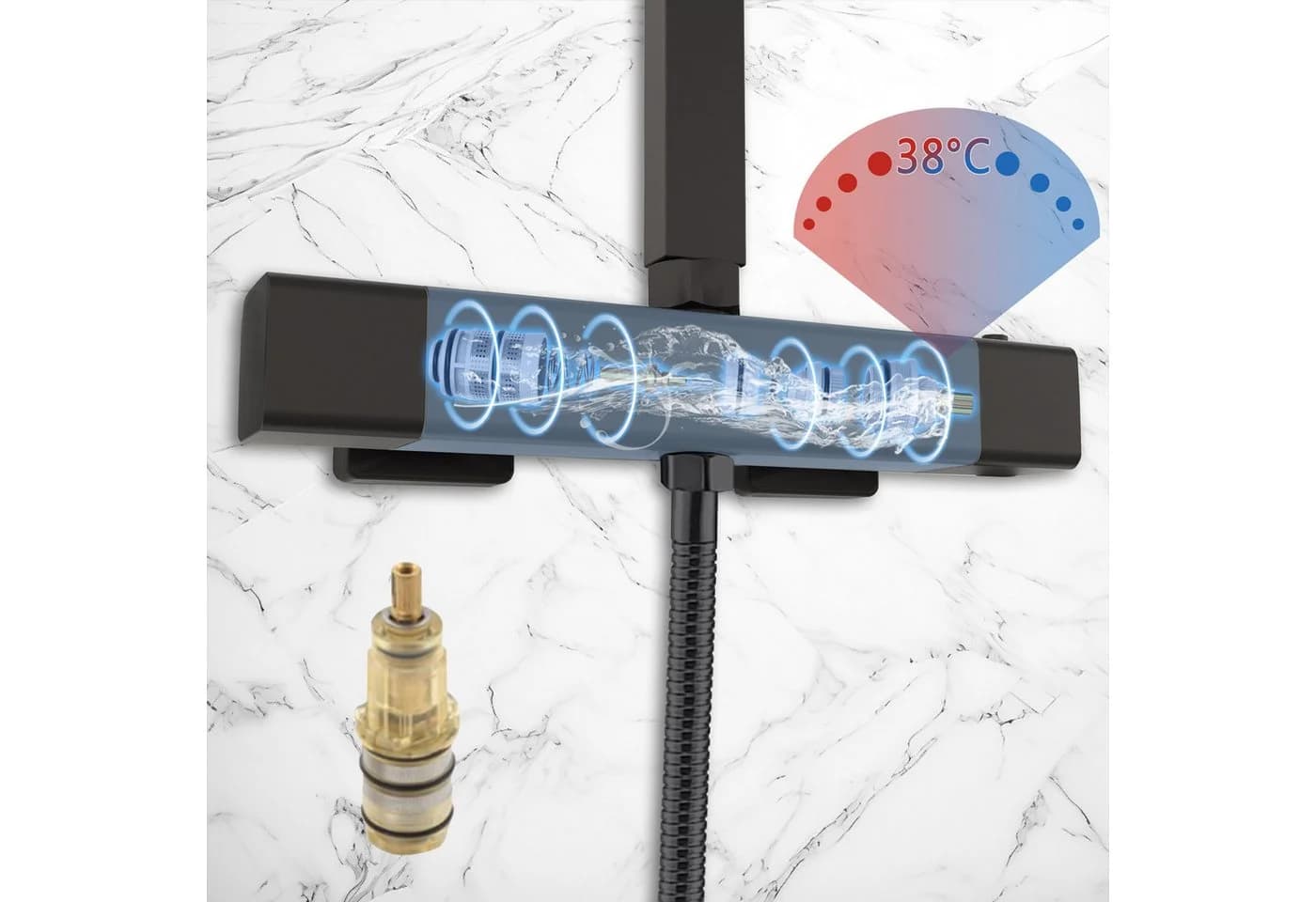 Aica Sanitär Duschsystem Thermostat Regendusche 8/10 Zoll Schwarz - Bild 4