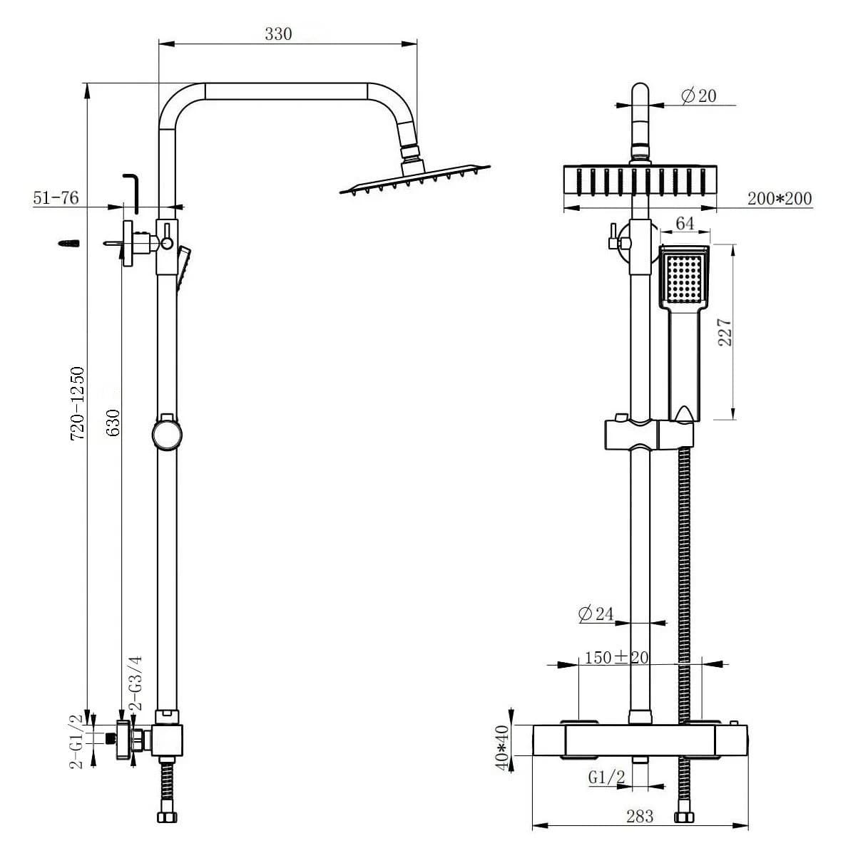 Aica Sanitär Duschsystem mit Thermostat & Regendusche