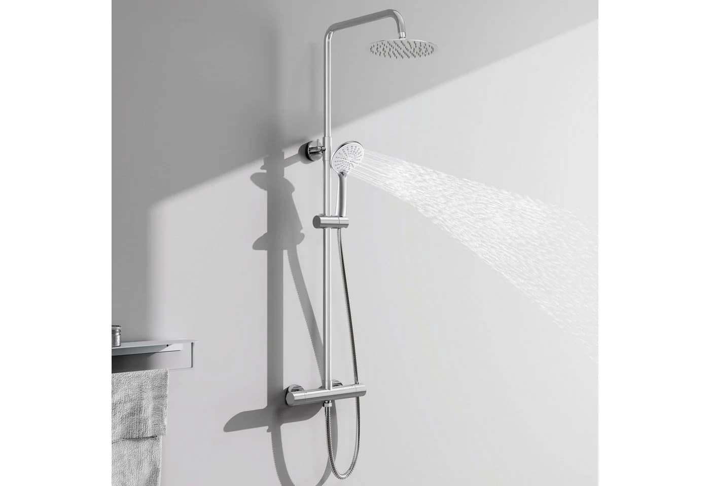 Aica Sanitär Duschsystem mit Thermostat & Regendusche Edelstahl