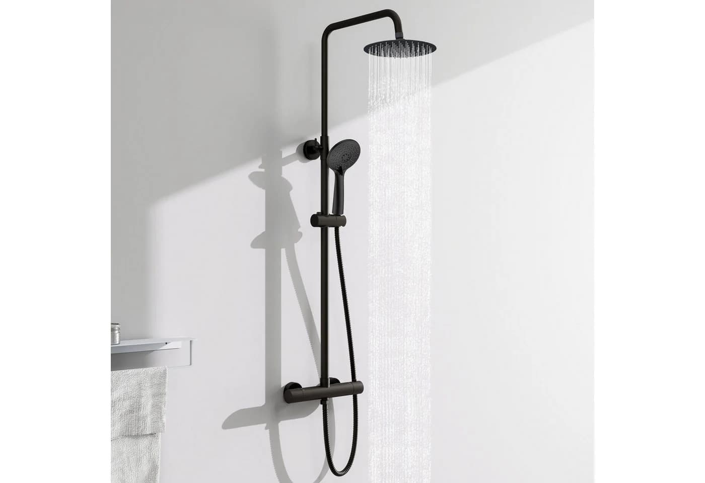 Aica Sanitär Duschsystem Thermostat mit Regendusche und Handbrause Schwarz - Bild 3
