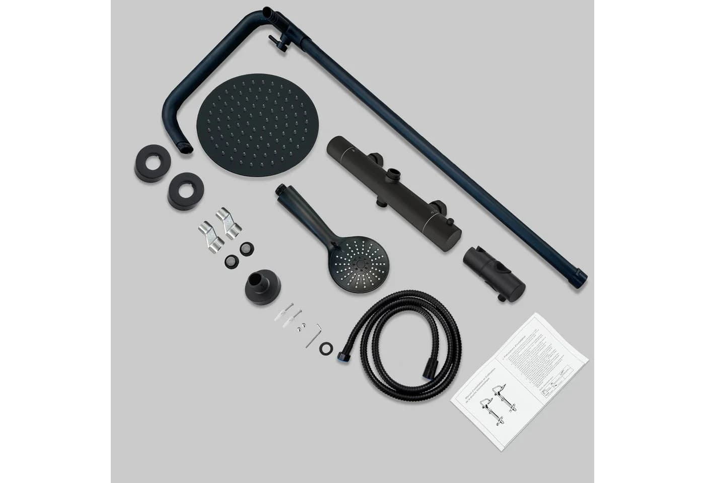 Aica Sanitär Duschsystem Thermostat mit Regendusche und Handbrause Schwarz - Bild 5