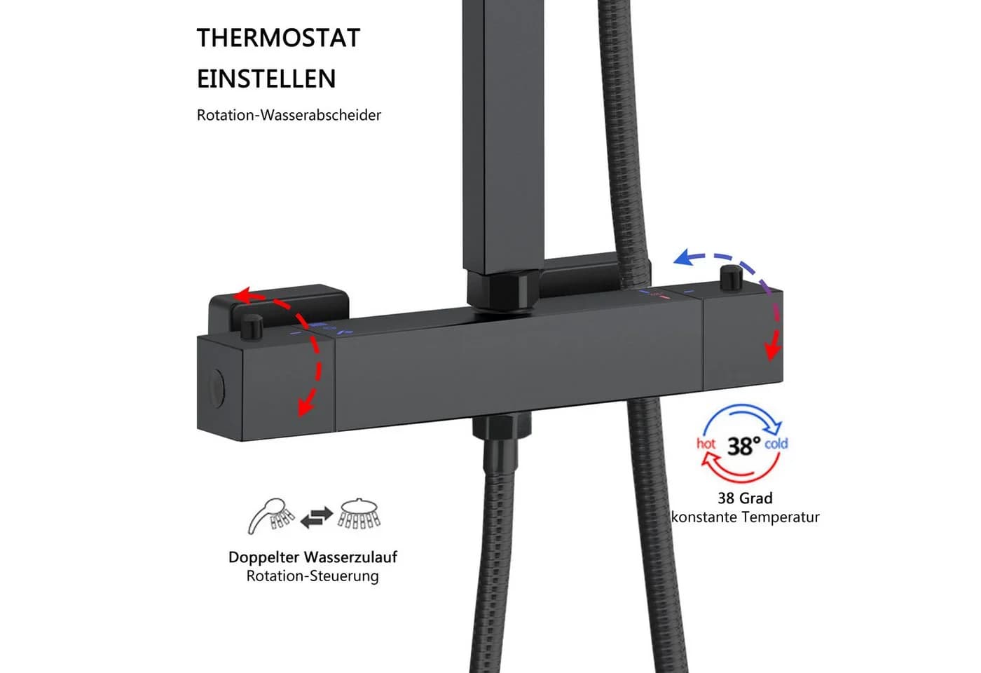 Duschspa Duschsystem Edelstahl Duschstange Set Messing Wasserhahn Duschset Thermostat - Bild 5