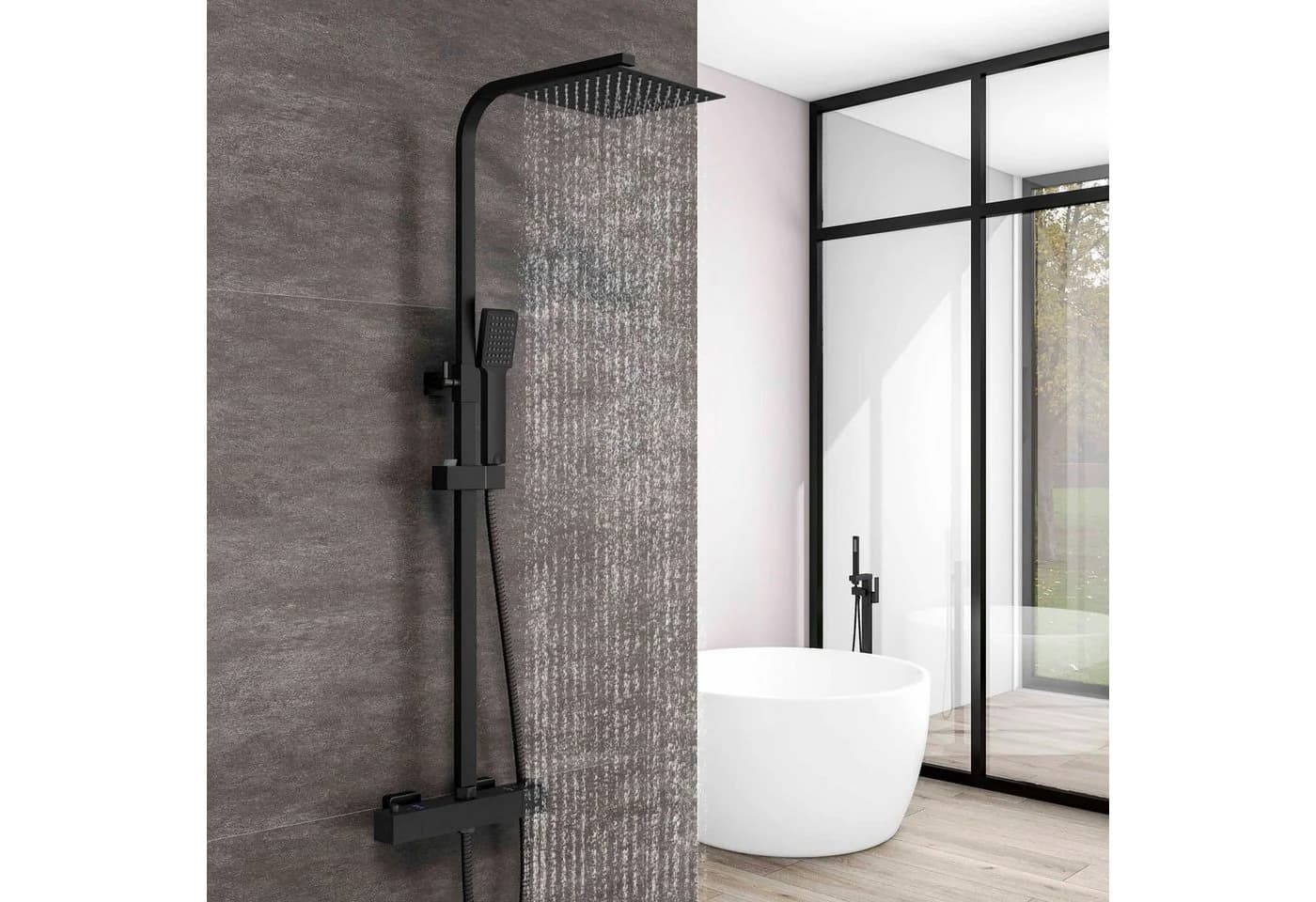 duschspa Duschsystem mit Thermostat 38°C, verstellbare Duschstange aus Edelstahl, 2 Strahlarten, Regendusche 20x20 cm - Bild 2