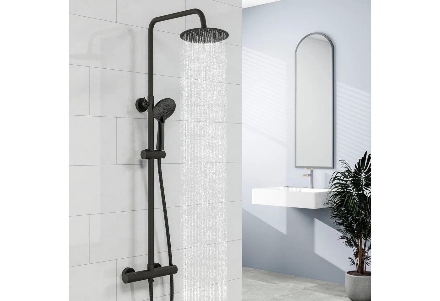 duschspa Duschsystem Regendusche mit Thermostat Edelstahl 8 Zoll Regenduschkopf, 2 Strahlarten, 3 Strahlarten Handbrause