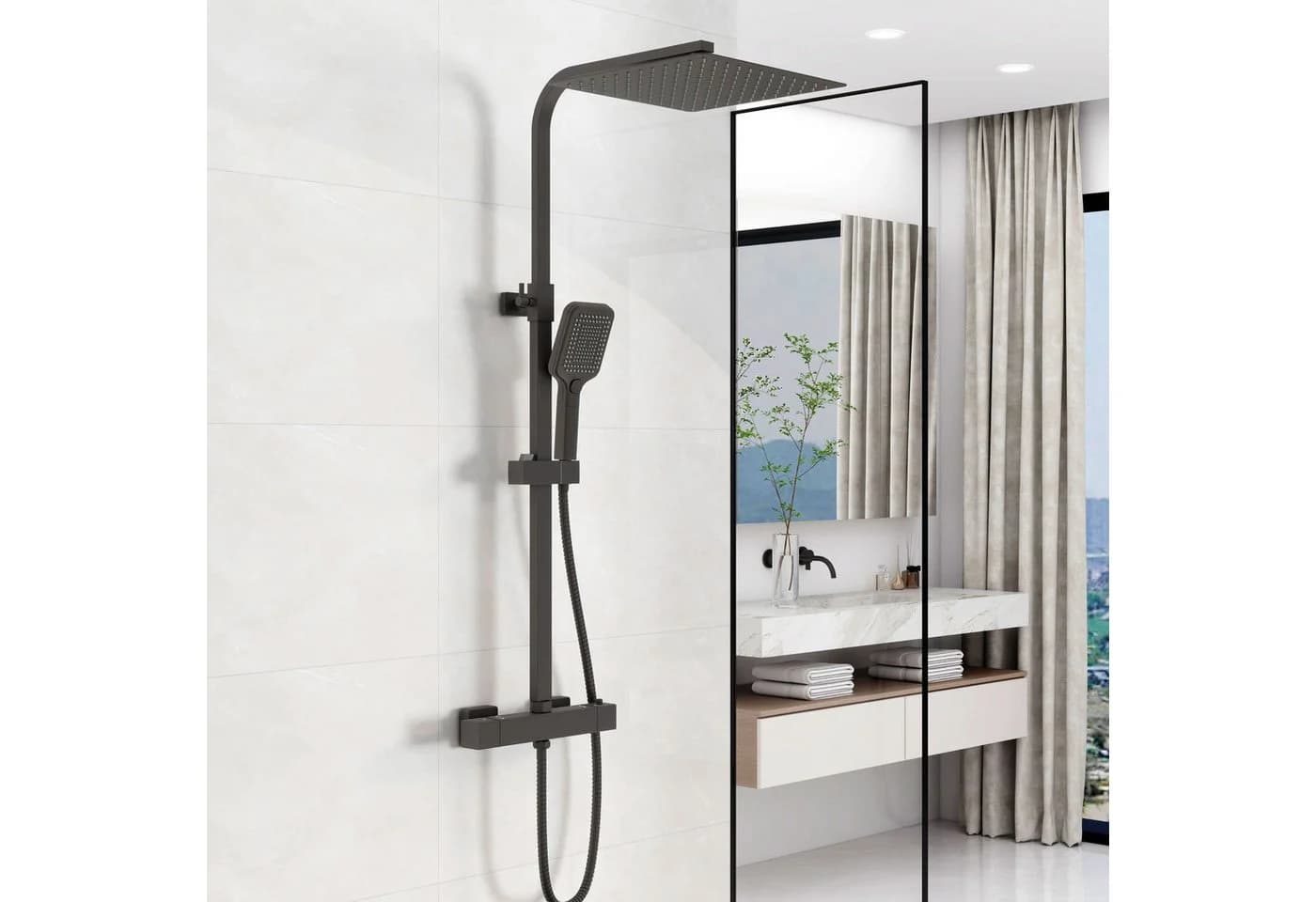 duschspa Duschsystem mit Thermostat & 30cm Regendusche Schwarz - Bild 2