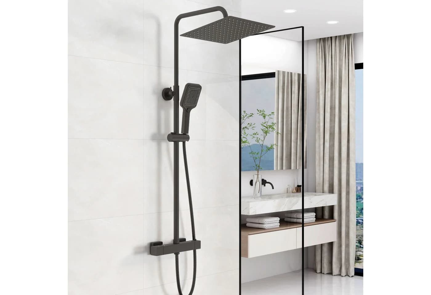 duschspa Duschsystem mit Thermostat Regendusche Chrom/Schwarz - Bild 2