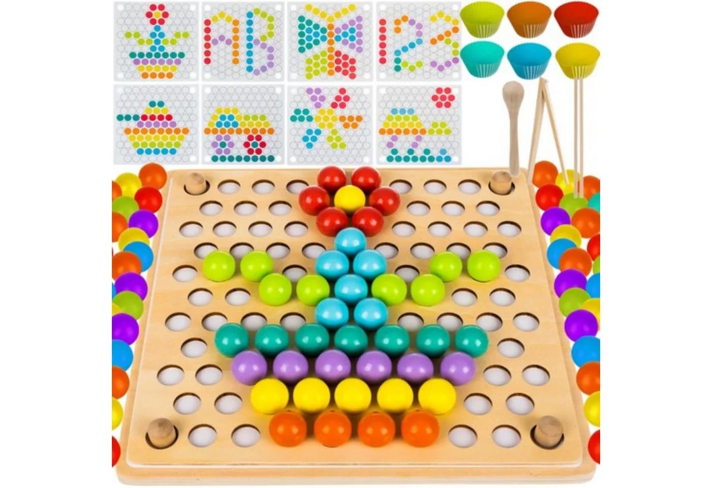 KRUZZEL Lernspielzeug Bunte Perlenholz-Puzzle-Set - Kreatives Holzspielzeug - Bild 2