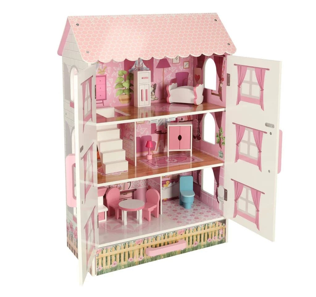 Dreistöckiges Holzpuppenhaus für Kinder