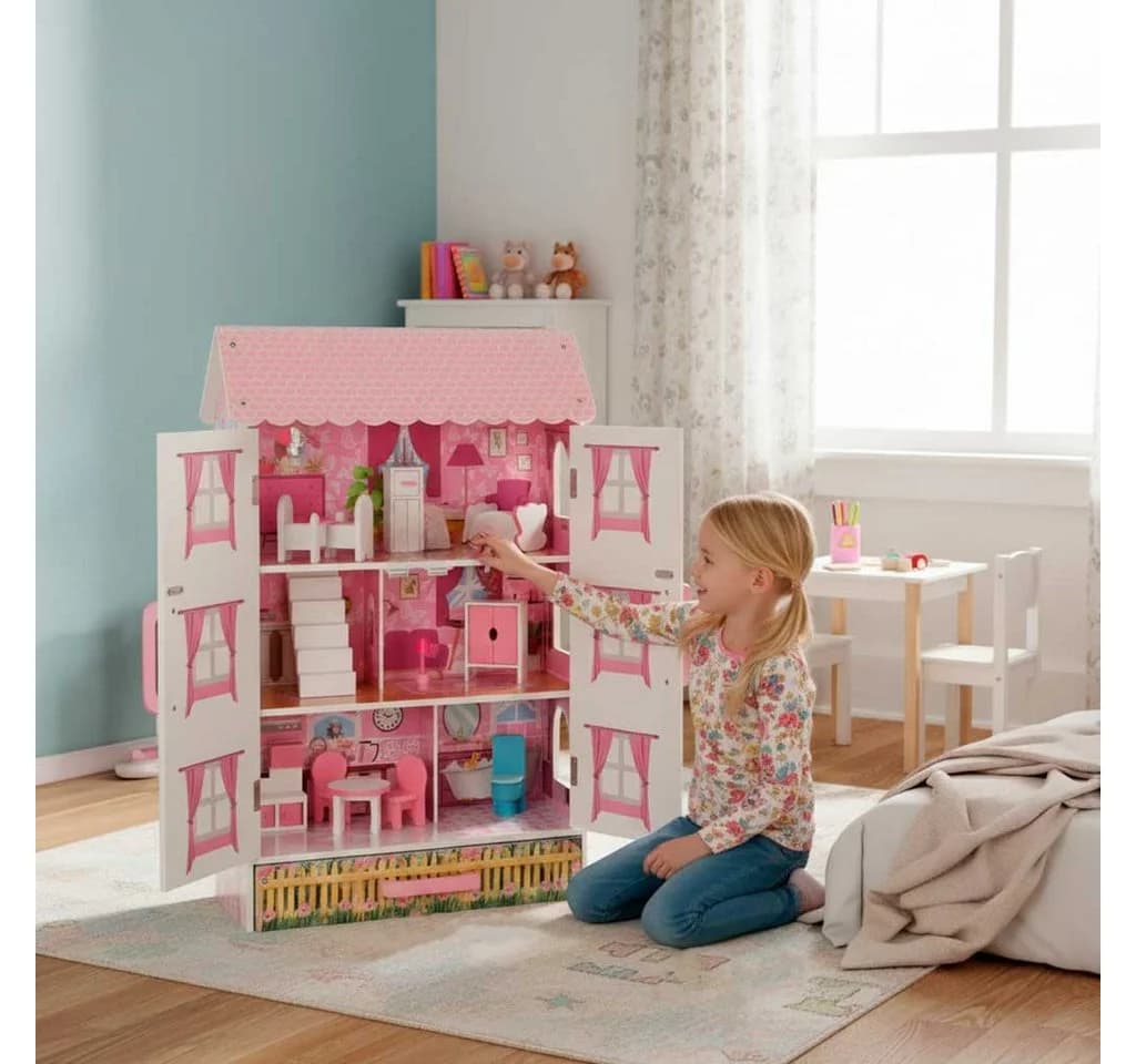 Dreistöckiges Holzpuppenhaus für Kinder - Bild 3