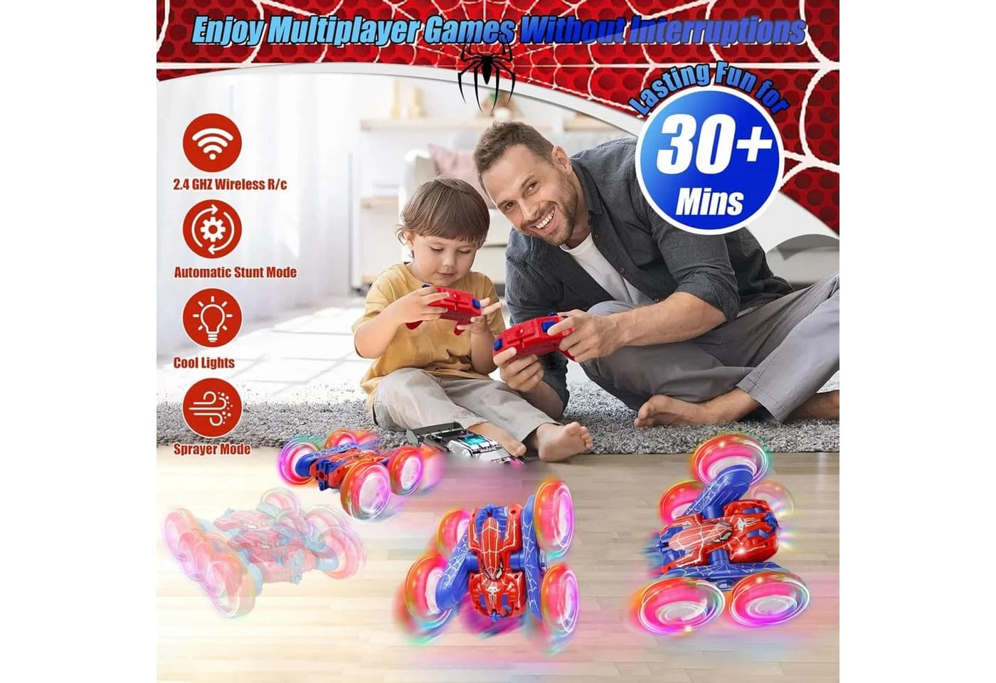 LA CUTE RC-Auto Spiderman 4WD Stunt Auto mit LED Sprühnebel - Bild 3