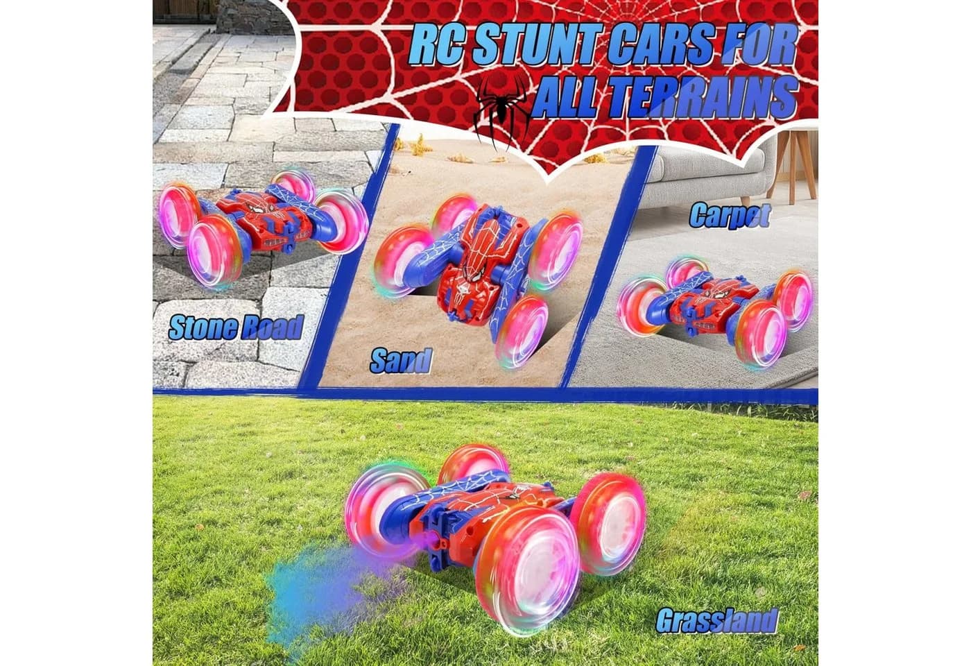 LA CUTE RC-Auto Spiderman 4WD Stunt Auto mit LED Sprühnebel - Bild 5