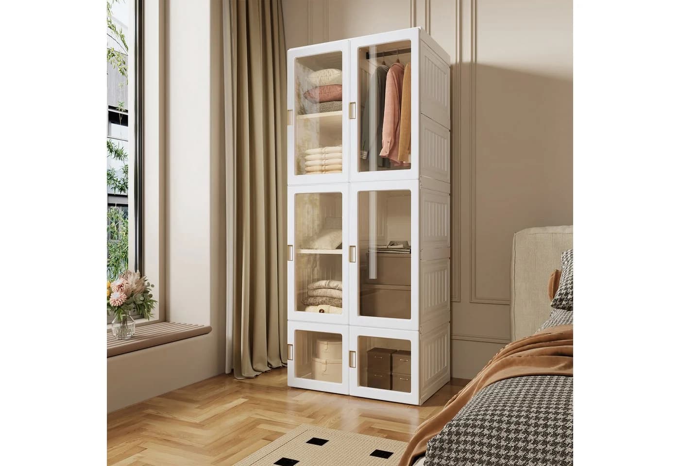 PXloue Kleiderschrank Hochschränke Garderobe Faltbares Design 10 Fächer 6 Türen Mehrzweckschrank - Bild 2
