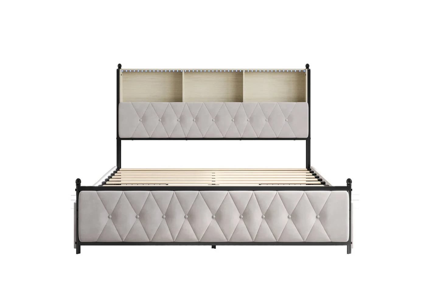 Gdood Polsterbett LED Stauraumbett Doppelbett Samt USB TYPE-C