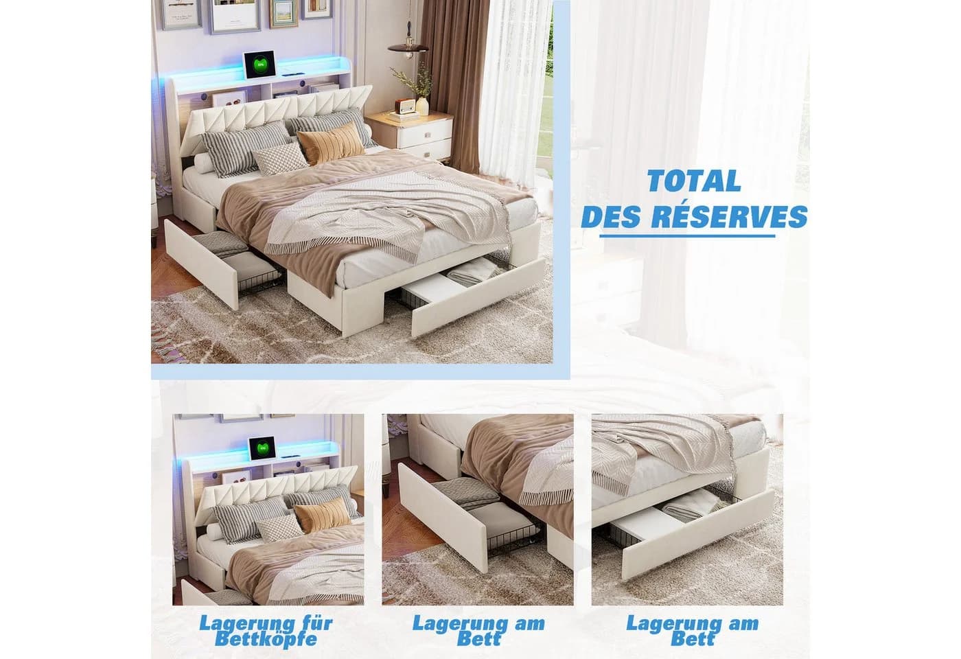 Furnishings Home Polsterbett LED Doppelbett 160x200 cm - Bild 5