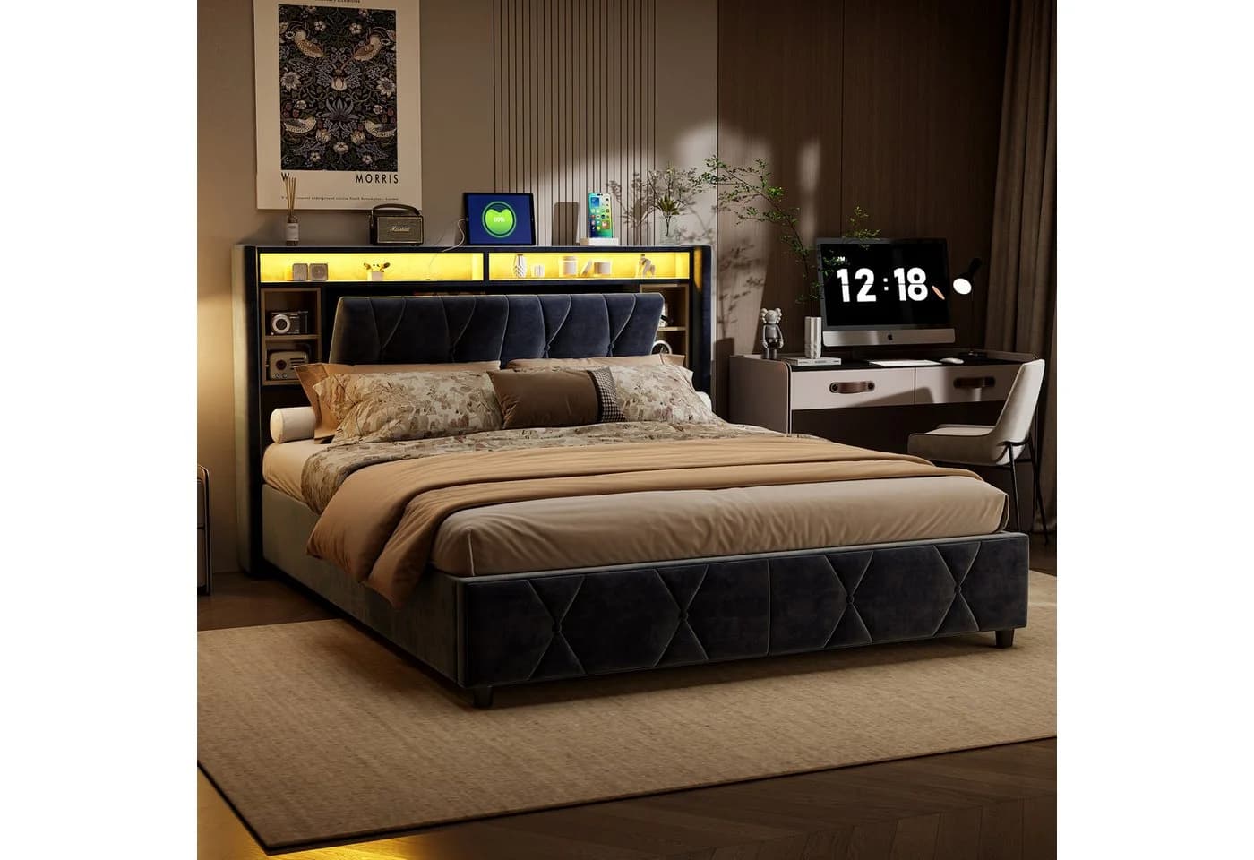 Gdood Polsterbett 160x200 cm Grau mit LED und Stauraum - Bild 2