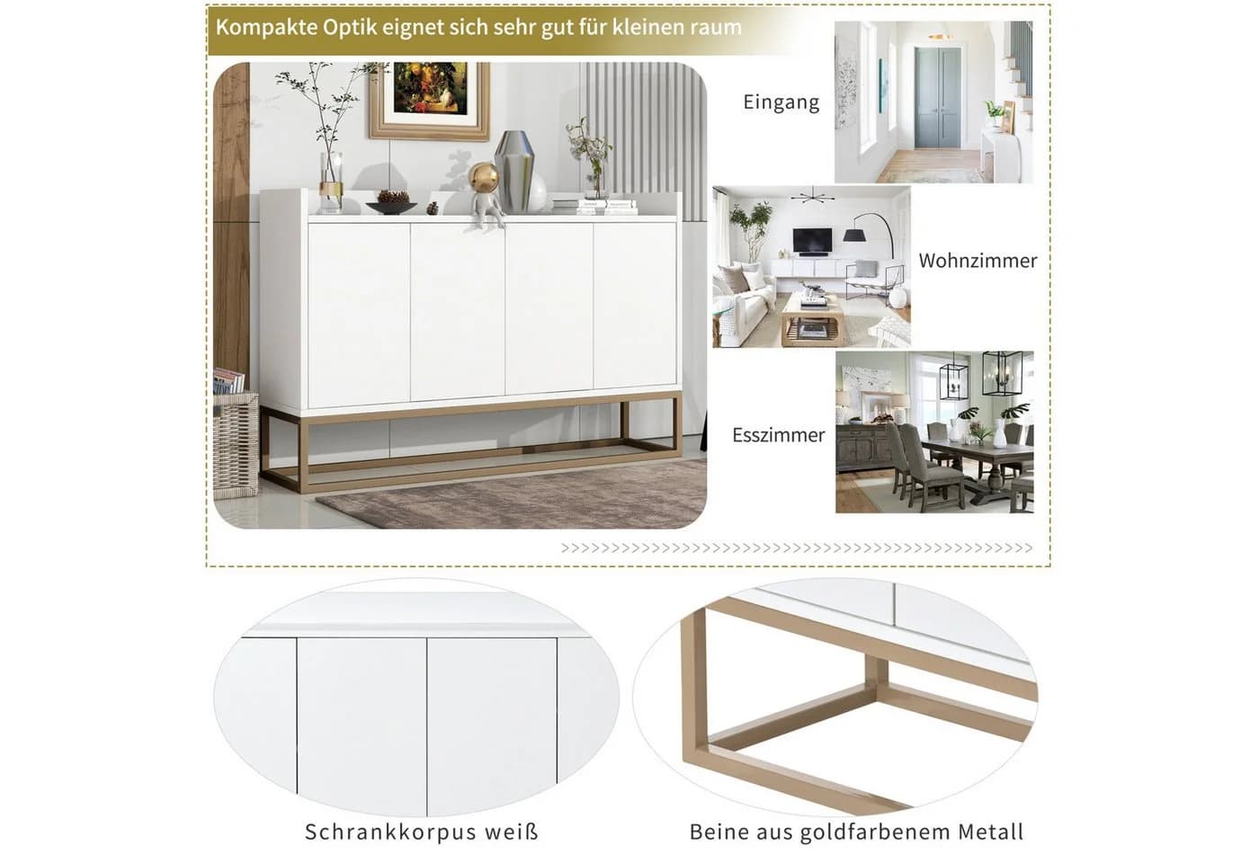 Furnishings Home Sideboard Modern Weiss 120 cm - Bild 4