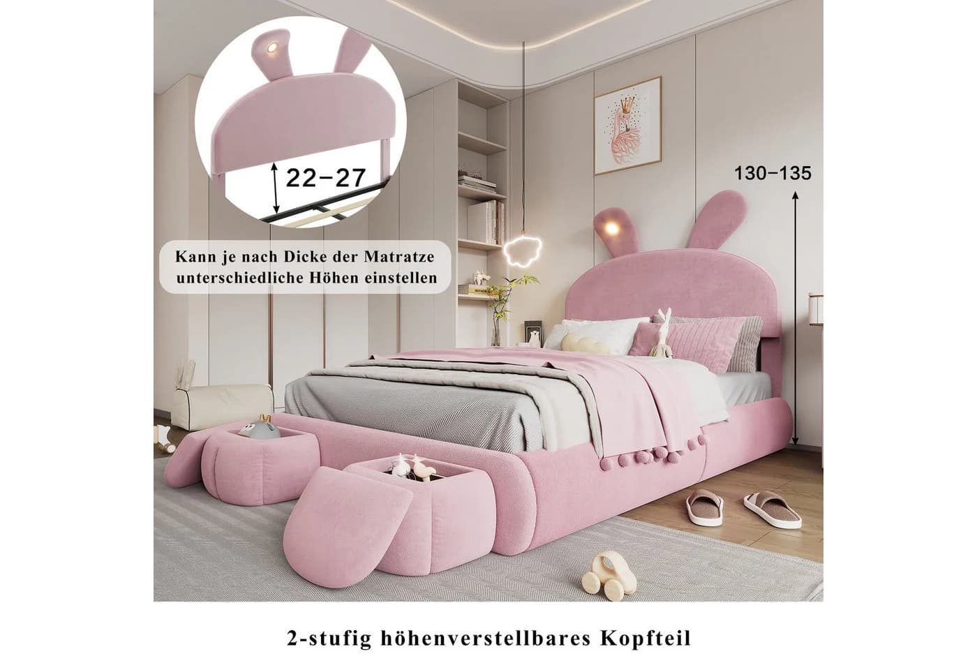 Furnishings Home Polsterbett mit LED und Stauraum Rosa - Bild 4