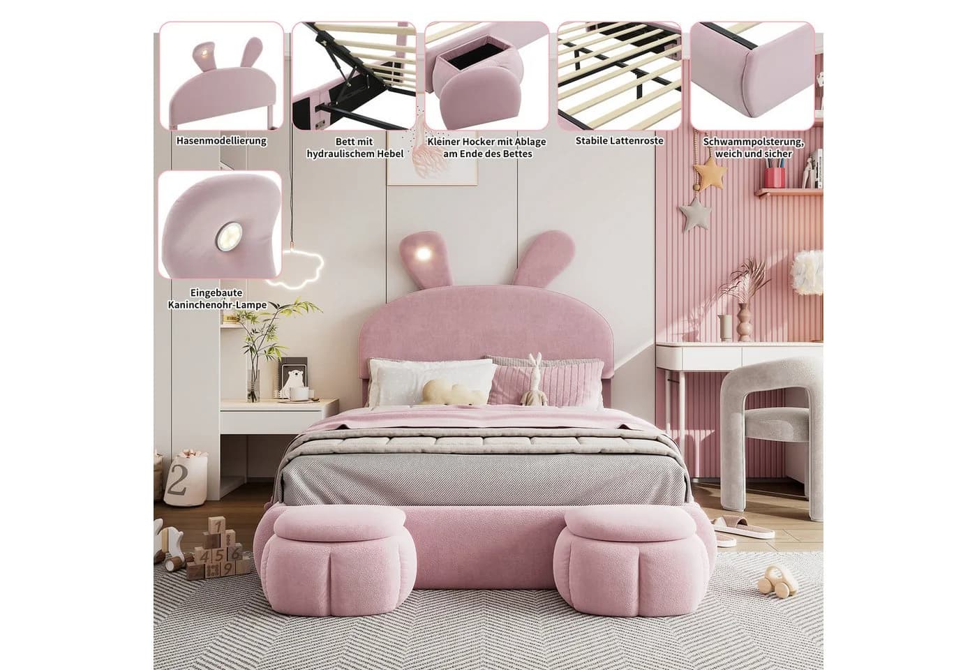 Furnishings Home Polsterbett mit LED und Stauraum Rosa - Bild 5