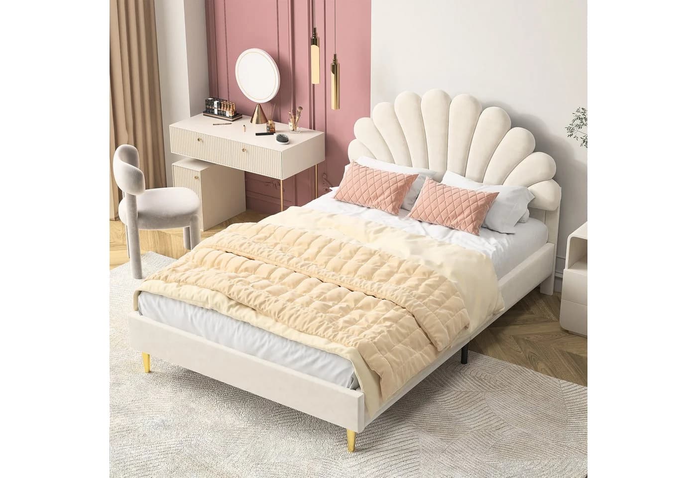 Furnishings Home Polsterbett Samt Beige 140x200 cm - Bild 2