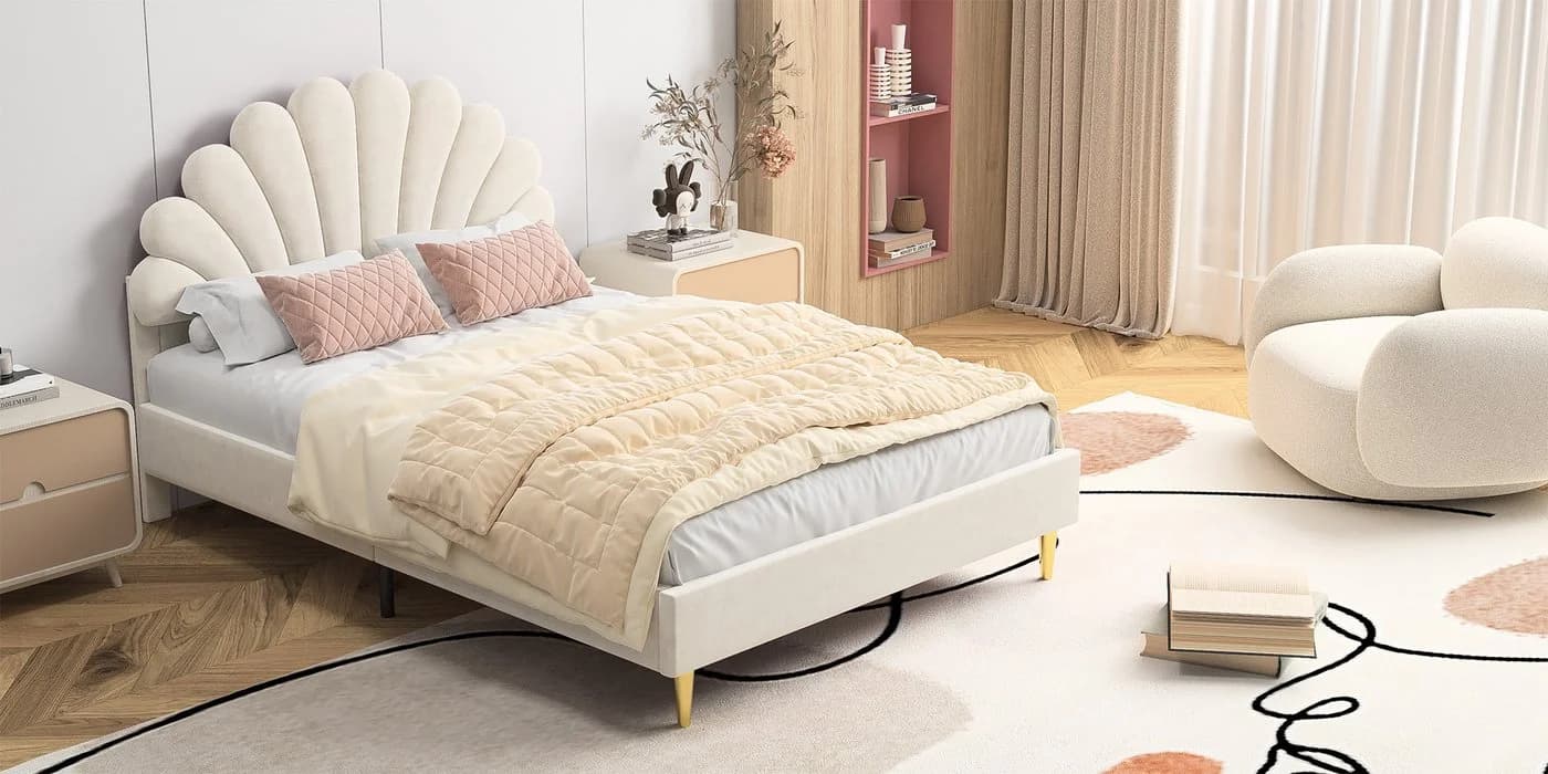 Furnishings Home Polsterbett Samt Beige 140x200 cm - Bild 5