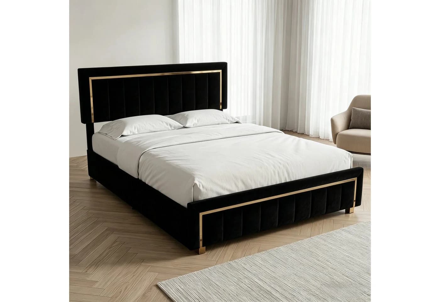 PXloue Polsterbett Stauraumbett Doppelbett Hochklappbares Bett 160x200 cm Samtbezug - Bild 4