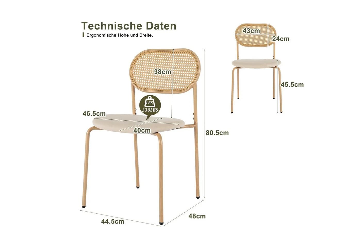 PXloue Esszimmerstuhl Rattanstuhl Polsterstuhl Wohnzimmerstuhl Set 2er Set Samt mit Rückenlehne Beige - Bild 4